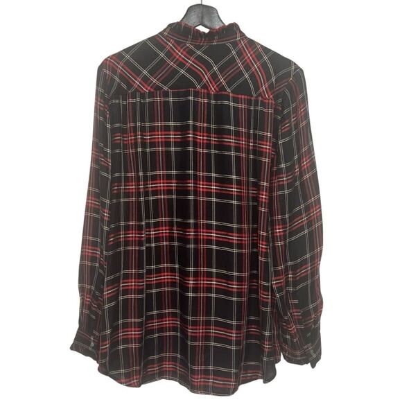 LOFT Softened Shirt Womens XL Plaid Ruffle Button Front Long Sleeve Black Red - Picture 4 of 6